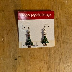 Happy Holidays Christmas Tree Enameled Earrings